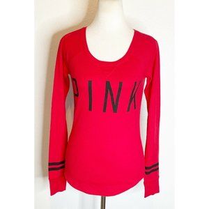 Victoria's Secret PINK Red & Black  Logo Thermal  Shirt Top Size Small